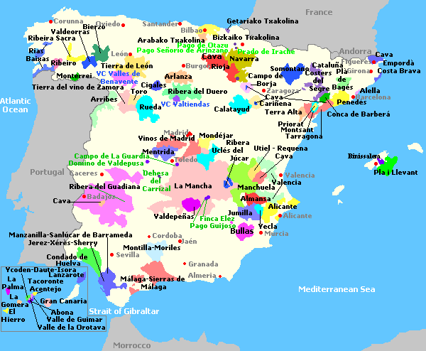 vins d'espagne carte des vignobles